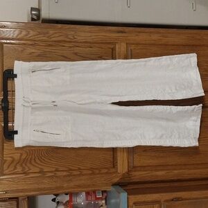 Athleta Cabo 100% Linen Wide Leg Pant Size 10 White Beach Vacation Resortwear